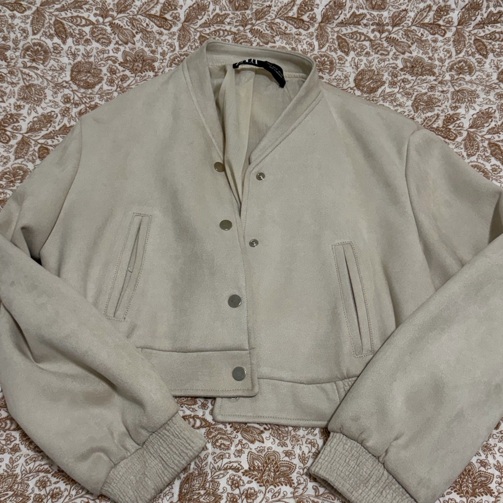 Zara Cream short Varsity Jacket for Women